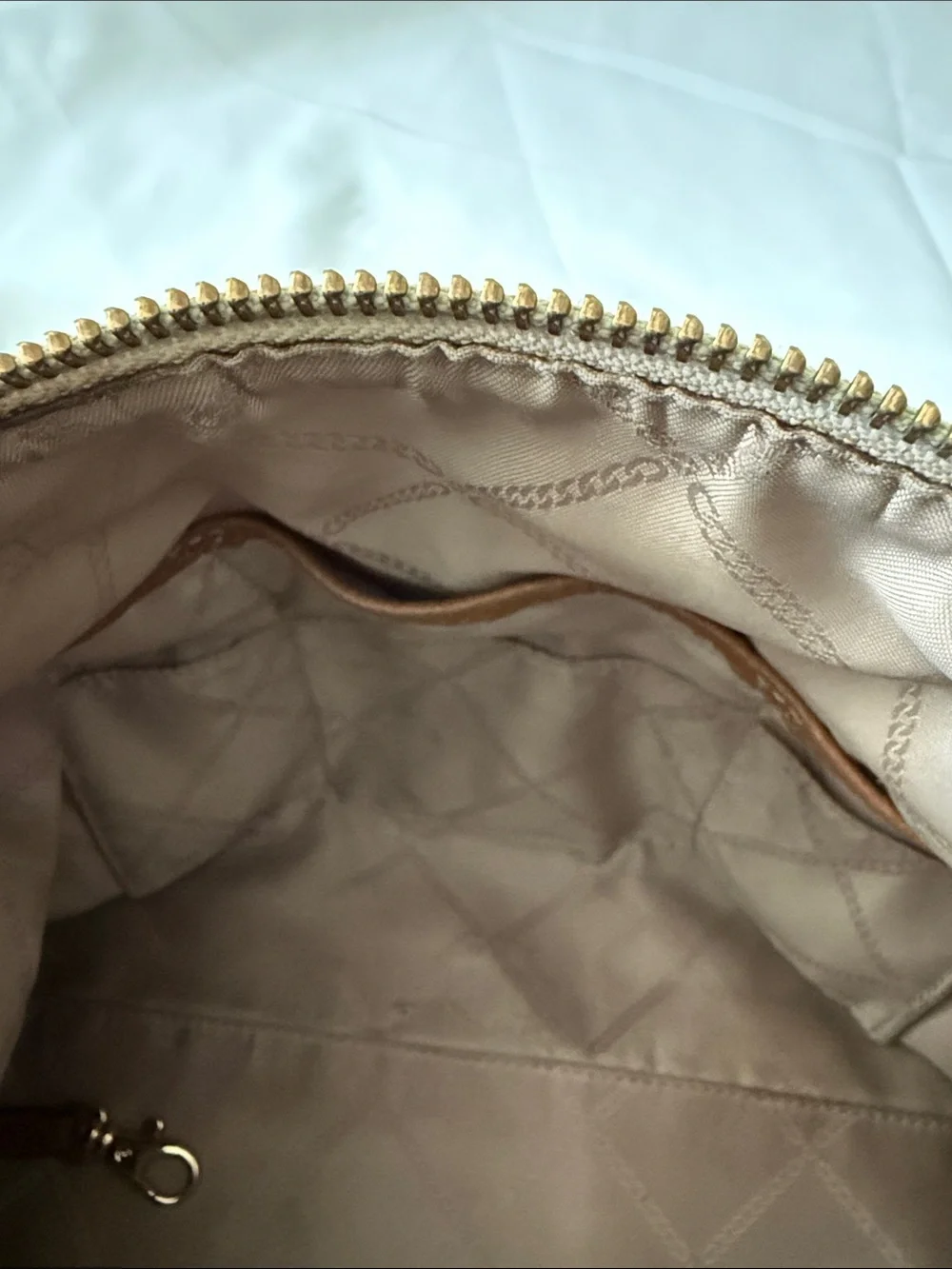 Michael Kors Cream Signature Canvas Hobo with Tan Leather Trim